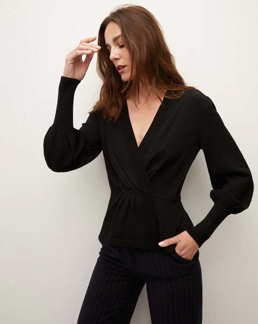 VERONICA BEARD Tabisa Wrap Pullover in Black